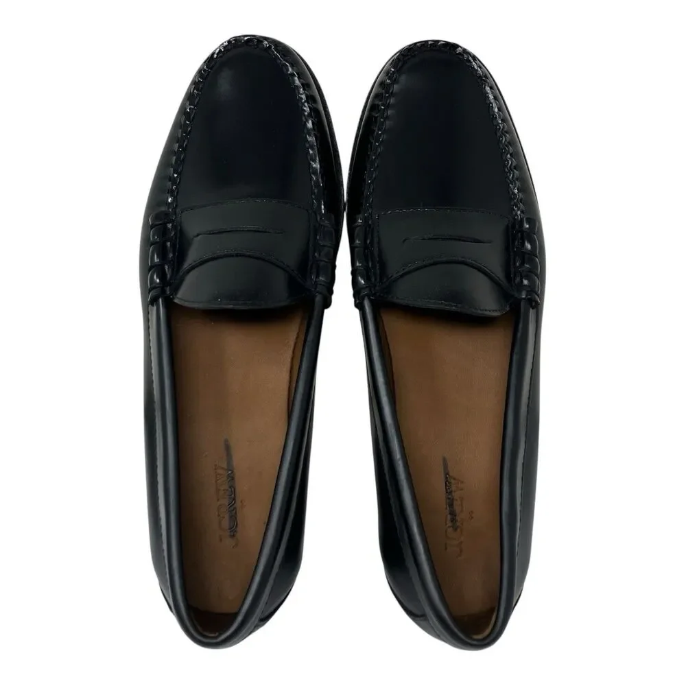 J Crew Penny Loafers Mens 9.5 Black Leather Sole Business Preppy Luxury Shoes